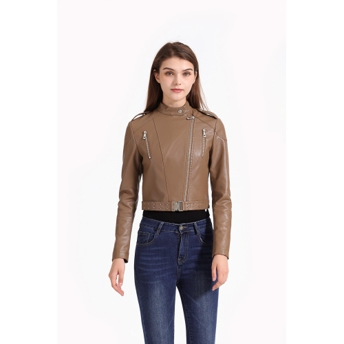 Veste en cuir pour femme avec ceinture