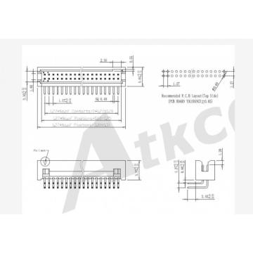 1,27 mm (.050 &quot;) Encabezado de caja DIP DUAL FILA DIP 90 °/ÁNGULO RUTO H = 5.70