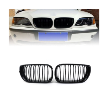 Grilla delantera negra Gloss para BMW 3 Series 2002-2005 E46 Doble Slats Actualización