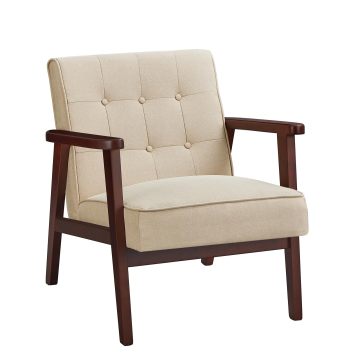 Light Grey Medieval Leisure Chair with Solid Wood Armrests and Feet