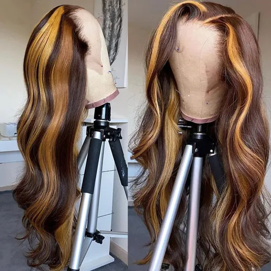 Highlight Wig Vendor Wholesale 1b Honey Blonde Ombre Hair Wig With Dark Roots Mink Peruvian Virgin Human Hair HD Lace Front Wig
