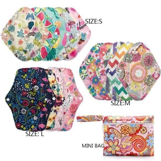 [Mumsbest] 15PCS Bamboo Charcoal Sanitary Pad Maternity Pads Postpartum Pads Sanitary Towel 3 Size Cloth Pads With 1PCS Mini Bag