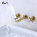 Hot Cold Outdoor Faucet Brushed Gold 3 Hole Wall Mounted Shower Faucet Manufactory