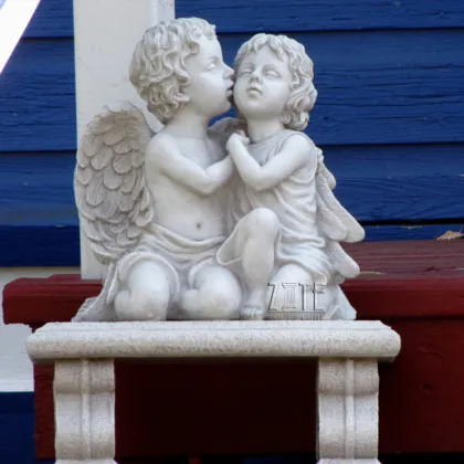 Carved decoration marble stone kissing child angels statue