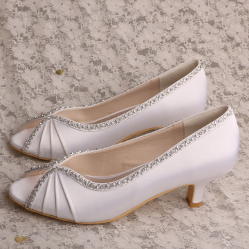 Zapatos nupciales peep toe blanco satinado