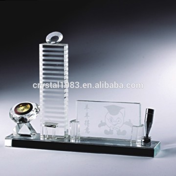 Customized optical glass office decoration business gift card holder k9 crystal pen holder