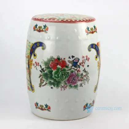 RYLL39 Colorful Bird and Flower Ceramic Garden Stool