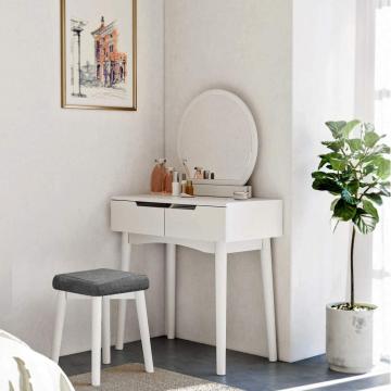 Round Mirror Makeup Dressing Table with Drawers