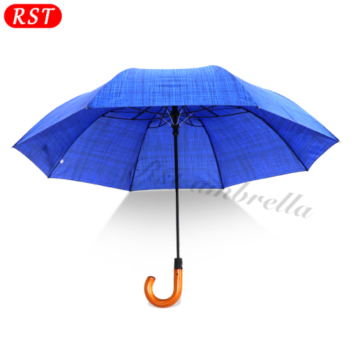 Happy Swan personalized design auto open windproof wooden bent handle 2 fold umbrella