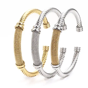 Romantic Stainless Steel Cable Cuff Adjustable Gold Plated Jewelry