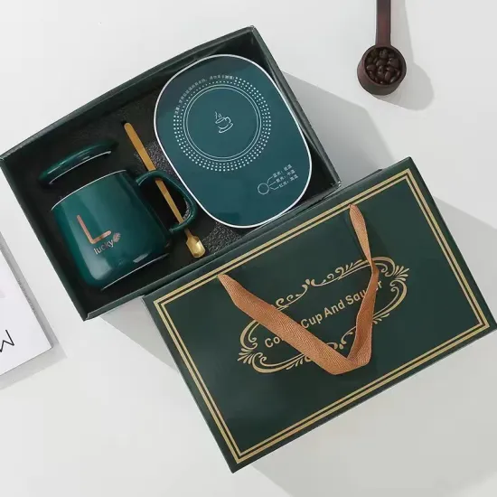 Y717 USB Portable Electric Ceramic Vacuum Flask Mug with 55 Degree Thermostat and Heating Coaster