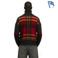 Flame Plaid Turtleneck Knit Cardigan dengan Separuh Zip