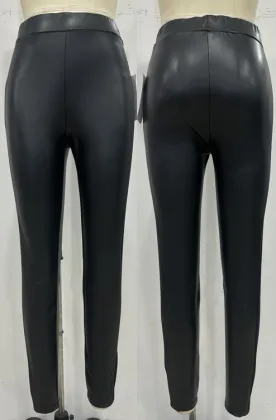 Keep Warm Elastic Waist Tight Women's Leather Pants