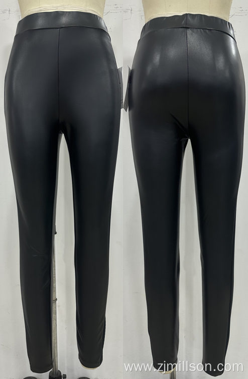 Keep Warm Elastic Waist Tight Women's Leather Pants