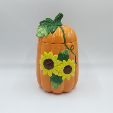 হাতে আঁকা লম্বা সিরামিক পাম্পকিন ক্যানিস্টার
