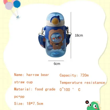 Cartoon Cute Plastic Cup High Temperature Portable Straw Cup Diagonal Strap Water bottle cute water bottle