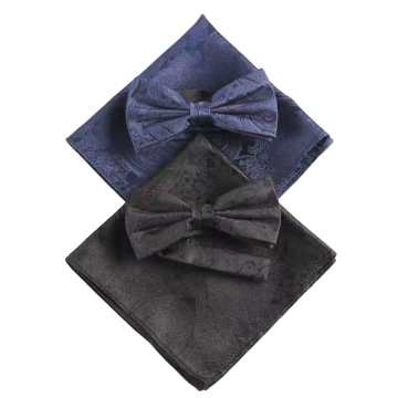 Factory Direct Custom Paisley Silk Wedding Bow Tie and Pocket Square Set - Navy Black