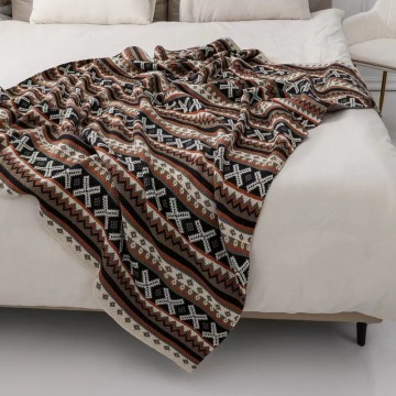 Cotton Acrylic Knitted Aztec Boho Throw Blanket