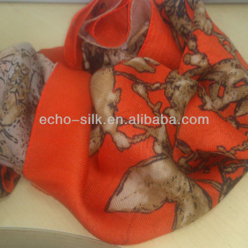 35% silk 65%wool twill scarf in print