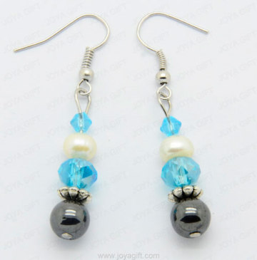 hematite round crystal beads earring