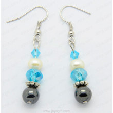 hematite round crystal beads earring