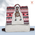 Mochila multifuncional de lino y algodón con estampado de triángulos