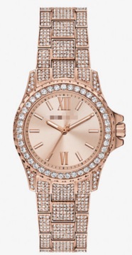 38mm Gold Tone Crystal Bezel Croc Embossed Leather Ladies Quartz Watch
