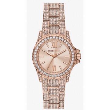 Reloj de cuarzo para mujer de cuero repujado de cocodrilo con bisel de cristal en tono dorado de 38 mm