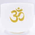 White Frosted Crystal Singing Bowl OHM Symbol