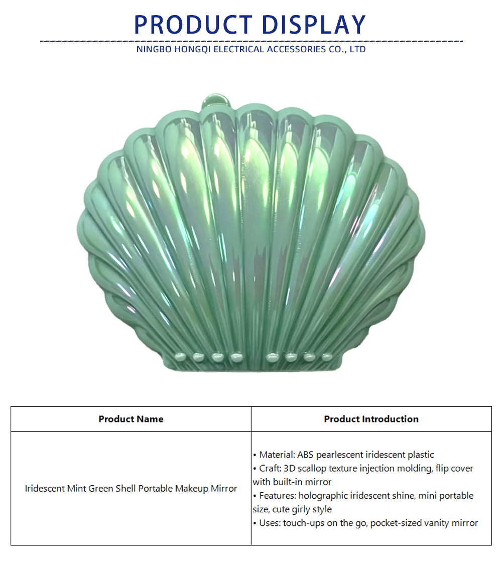 20-Iridescent Mint Green Shell Portable Makeup Mirror-X