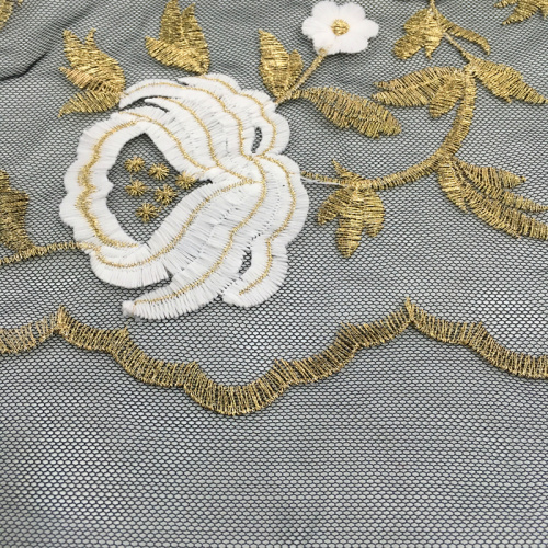 3D Flower Embroidery On Nylon Mesh Fabric