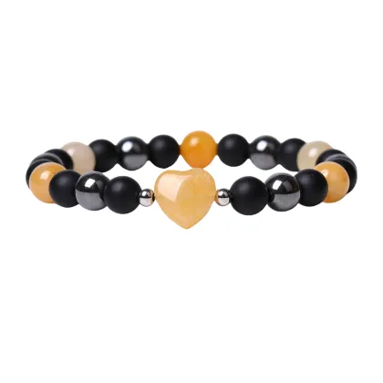 Natural Yellow Jade Heart Bracelet: Handmade Elastic Friendship Jewelry