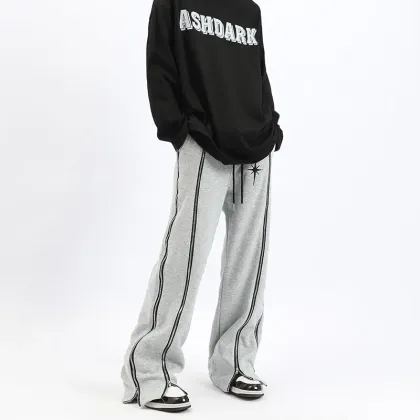 High Quality Fashion Mens Zipper Distressed Raw Edge Flare Sweat Pants Men