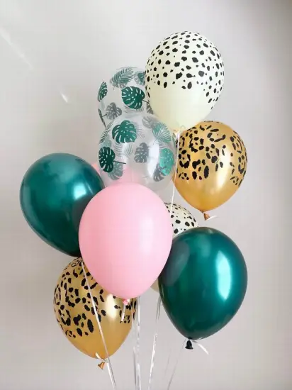 20pcs Palm Leaf Leopard Forest Green Pink Balloons Animal Print Balloons Wild One Safari Party Tropical Jungle Party Decor