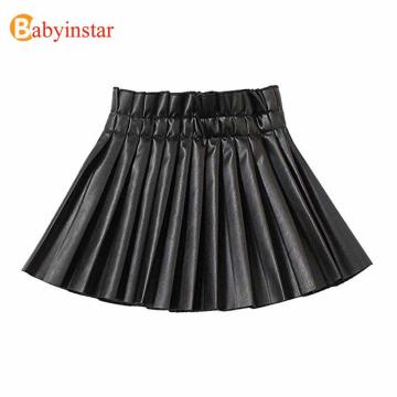 Babyinstar New Arrival Toddler Children's Clothing Kids PU Leather Black Skirts for Baby Girls Casual Pleated Skirt Outfit