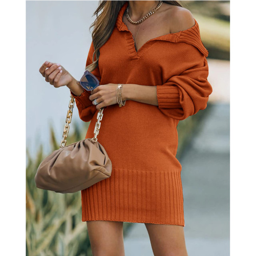 Damen Herbst -Revers -Pullover Pullover Kleid