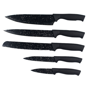 Couteau de cuisine en revêtement en marbre noir avec poignée en plastique antidérapante