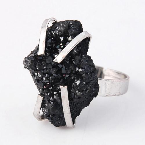 Natural Black Drusy Crystal Gemstone Women Rings