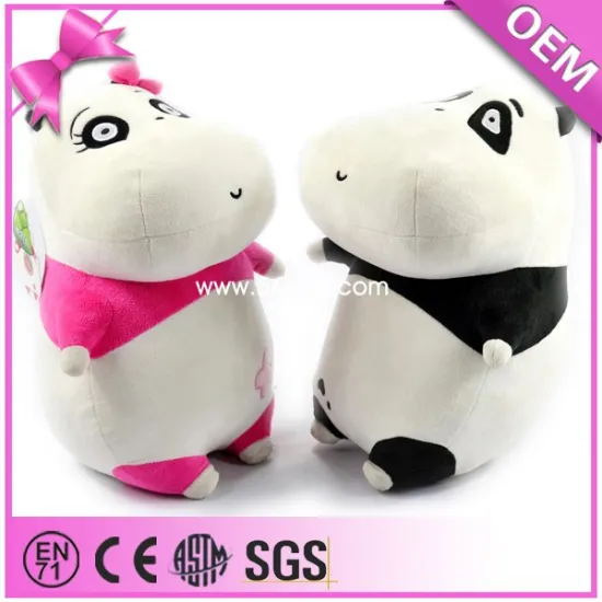 One Pair Boy And Girl Pink And Black Cute Eyes Clumsy Plush Toy Hippo
