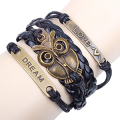 bracelets d'infini originales unique chouette bronze vintage DREAM LOVE metal bracelet cordon accessoires tissés