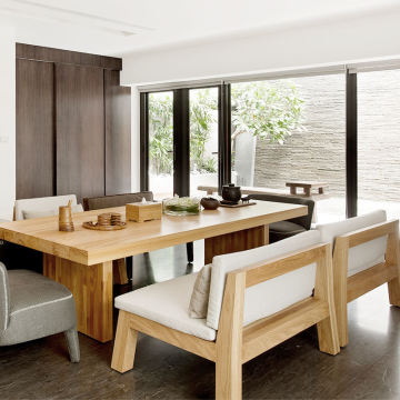 Customized Solid Wood Dining Table and Benches for Restaurants