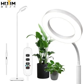 Angle Ring LED Plant Grow Light with Sand White Iron Base: 10 Dimmable Levels and 3/9/12H Timer for Natural Light Halo Effect