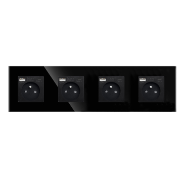 EU FR Glass Socket with Quadruple Electric Sockets, Triple Power Outlets, and USB Type-C Ports (16A)