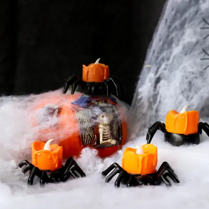 Halloween Candle Lantern: Pumpkin Arachnid LED Nightlight