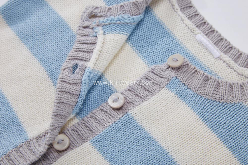 Boy's Girl's Knitted Stripe Buttoned Baby Romper