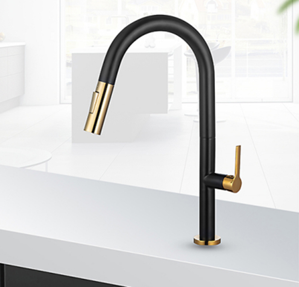 Stainless Steel Black Gold Pull Down Kitchen Faucet