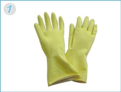 Household Working Diamond Finish Yellow Latex Coated Gloves With Smooth / Flock Liner