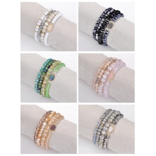 Bohemian Multi Layer Beaded Bracelets Versatile Stretch Strand Sparkly Crystal Beads Wrap Slip-on Cuff Bangle Set