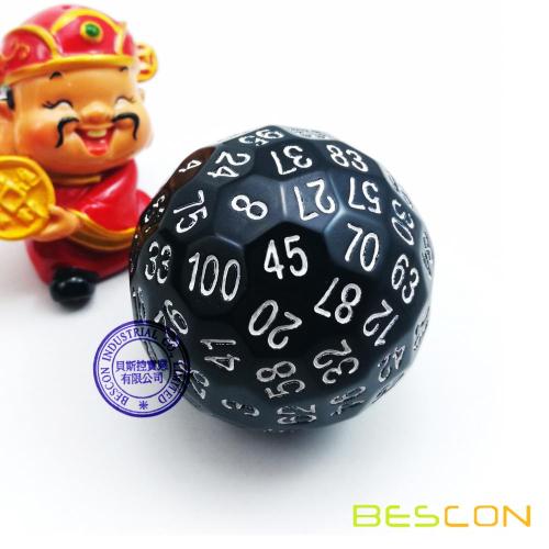 Bescon Polyhedral Dice 100 Cides Dice, D100 mort, Cube à 100 C, D100 Dat, 100 Coupes Cube de Noir Couleur