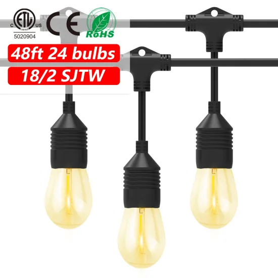 ETL Listed Patented 48FT 24 Bulbs Dimmable S14 Edison Bulb String Light - Commercial Grade Outdoor Hanging Lights